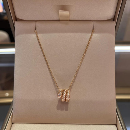 [⭐Glow]SERPENTI PINK GOLD NECKLACE DOUBLE RING DIAMOND