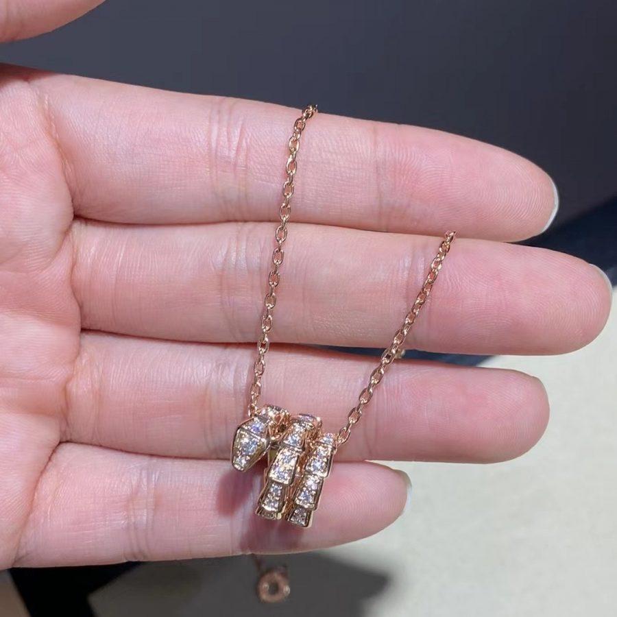 [⭐Glow]SERPENTI PINK GOLD NECKLACE DOUBLE RING DIAMOND