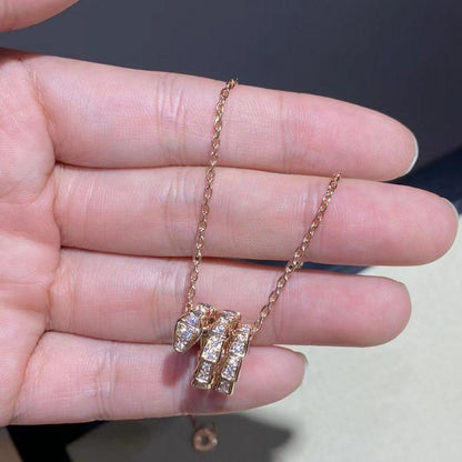 [⭐Glow]SERPENTI PINK GOLD NECKLACE DOUBLE RING DIAMOND