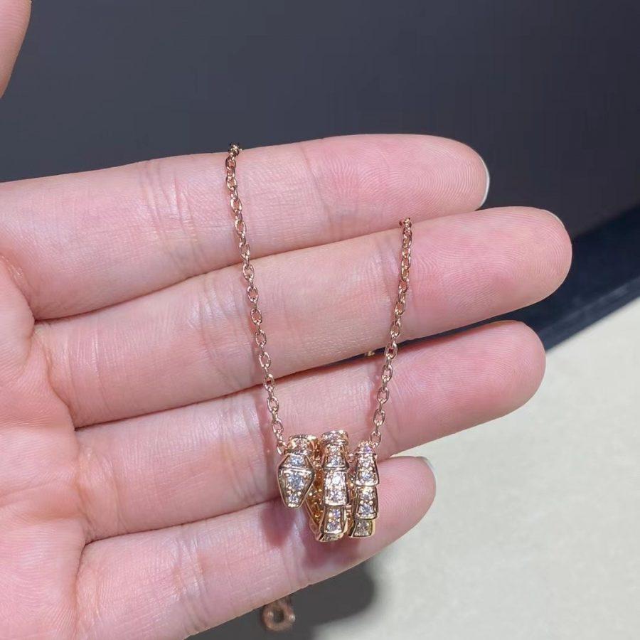 [⭐Glow]SERPENTI PINK GOLD NECKLACE DOUBLE RING DIAMOND