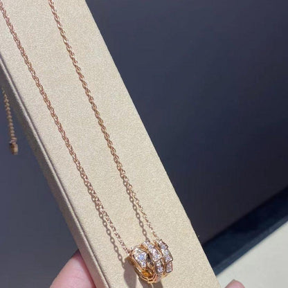 [⭐Glow]SERPENTI PINK GOLD NECKLACE DOUBLE RING DIAMOND