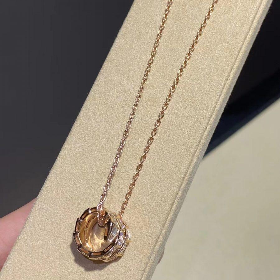 [⭐Glow]SERPENTI PINK GOLD NECKLACE DOUBLE RING DIAMOND