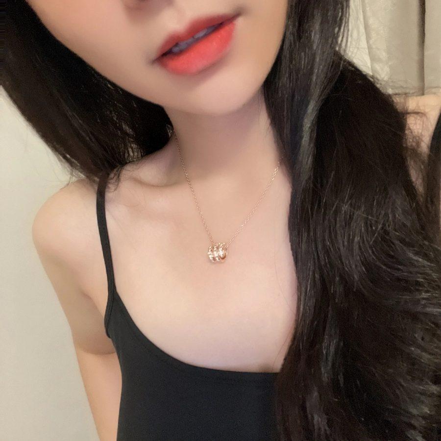 [⭐Glow]SERPENTI PINK GOLD NECKLACE DOUBLE RING DIAMOND