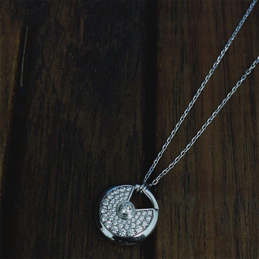 [⭐Glow]AMULETTE SILVER FULL DIAMOND NECKLACE