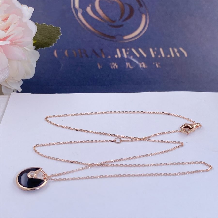 [⭐Glow]AMULETTE ROSE GOLD ONYX NECKLACE