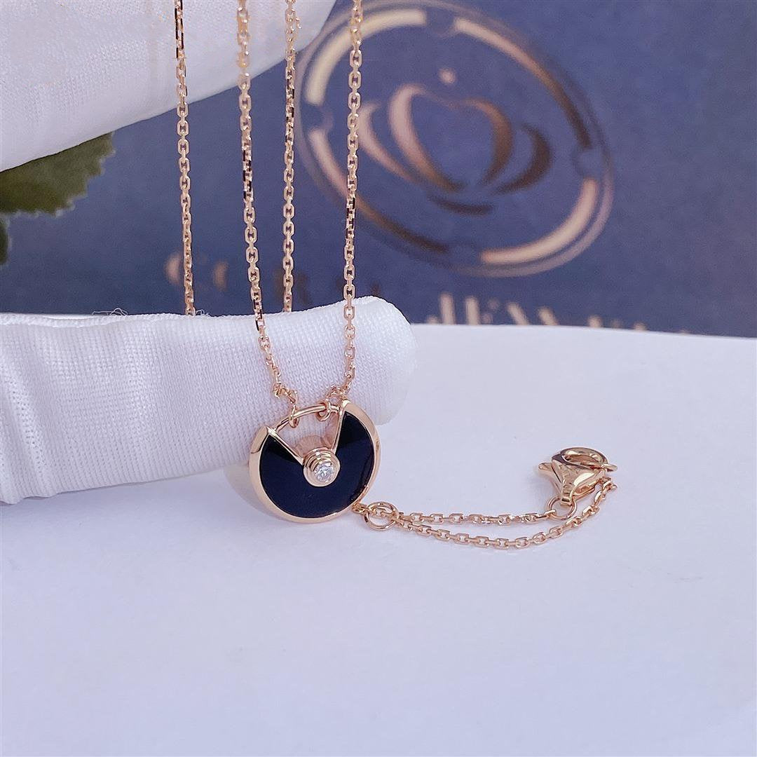 [⭐Glow]AMULETTE ROSE GOLD ONYX NECKLACE