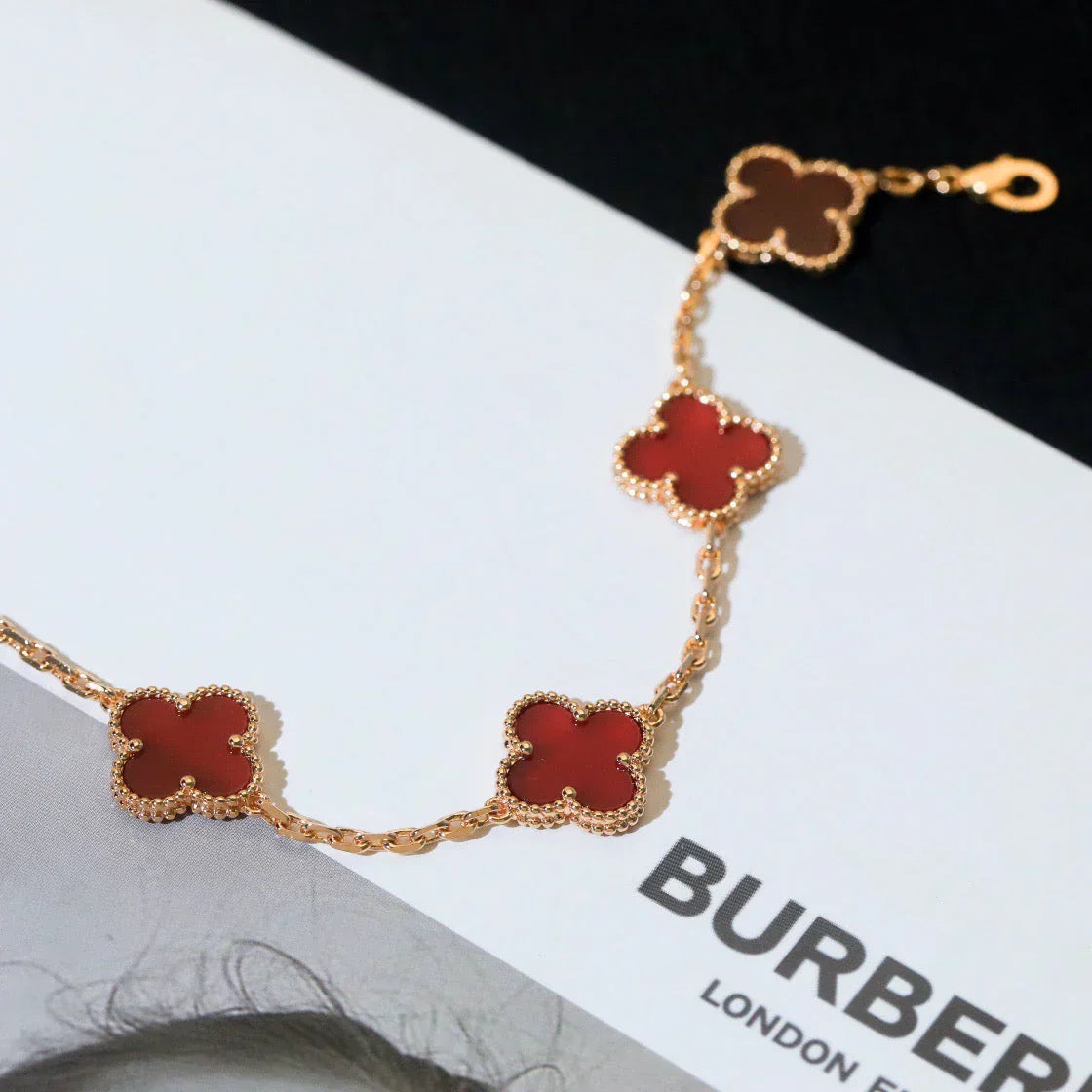 [⭐Glow] CLOVER 5 MOTIF RED CORNELIAN BRACELET COLLECTION
