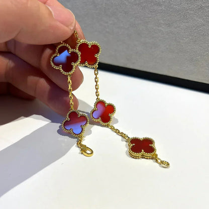 [⭐Glow] CLOVER 5 MOTIF RED CORNELIAN BRACELET COLLECTION