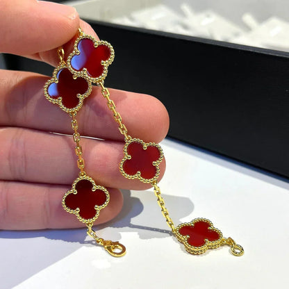 [⭐Glow] CLOVER 5 MOTIF RED CORNELIAN BRACELET COLLECTION