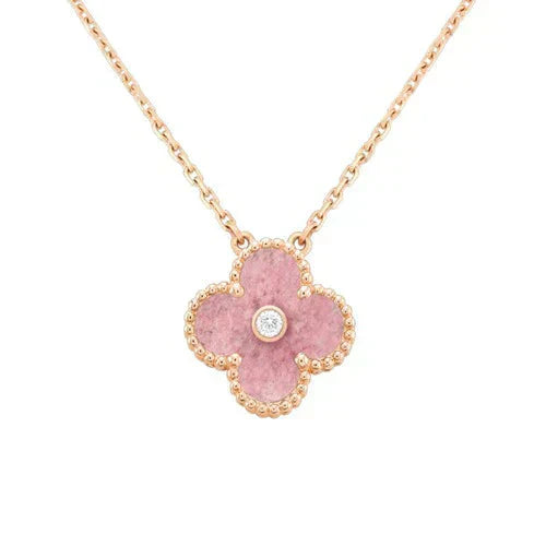 [⭐Glow]CLOVER 15MM DIAMOND RHODONITE NECKLACE