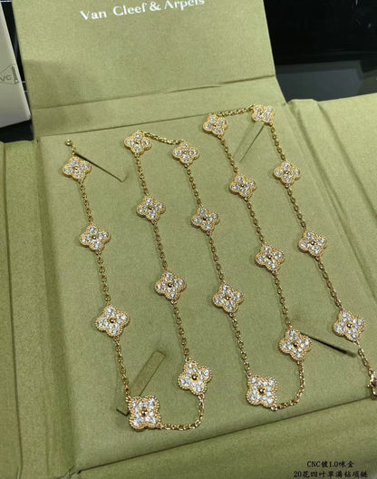 [⭐Glow]CLOVER 20 MOTIFS FULL-DIAMOND NECKLACE