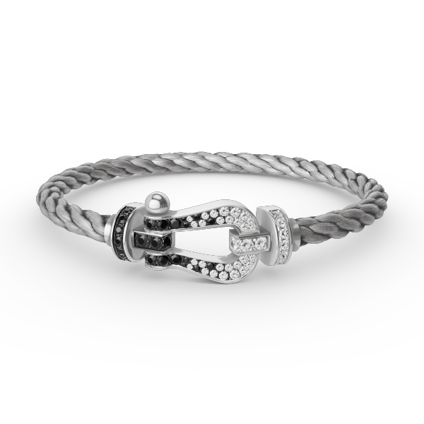 [⭐Glow]FORCE LARGE HORSESHOE BLACK WHITE DIAMOND BRACELET SILVER