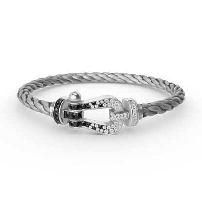 [⭐Glow]FORCE LARGE HORSESHOE BLACK WHITE DIAMOND BRACELET SILVER