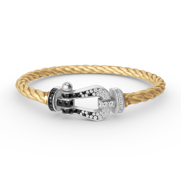 [⭐Glow]FORCE LARGE HORSESHOE BLACK WHITE DIAMOND BRACELET SILVER