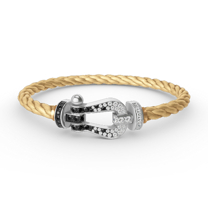 [⭐Glow]FORCE LARGE HORSESHOE BLACK WHITE DIAMOND BRACELET SILVER