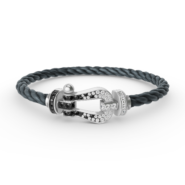 [⭐Glow]FORCE LARGE HORSESHOE BLACK WHITE DIAMOND BRACELET SILVER