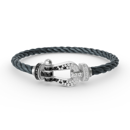 [⭐Glow]FORCE LARGE HORSESHOE BLACK WHITE DIAMOND BRACELET SILVER