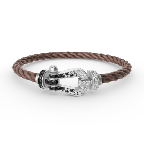 [⭐Glow]FORCE LARGE HORSESHOE BLACK WHITE DIAMOND BRACELET SILVER