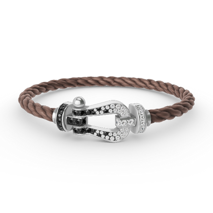 [⭐Glow]FORCE LARGE HORSESHOE BLACK WHITE DIAMOND BRACELET SILVER