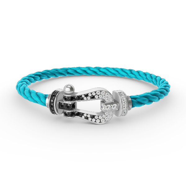 [⭐Glow]FORCE LARGE HORSESHOE BLACK WHITE DIAMOND BRACELET SILVER