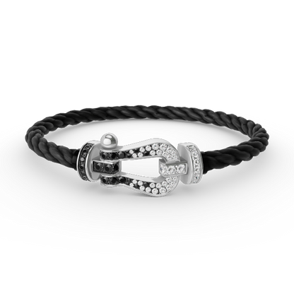 [⭐Glow]FORCE LARGE HORSESHOE BLACK WHITE DIAMOND BRACELET SILVER