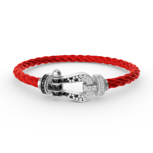 [⭐Glow]FORCE LARGE HORSESHOE BLACK WHITE DIAMOND BRACELET SILVER