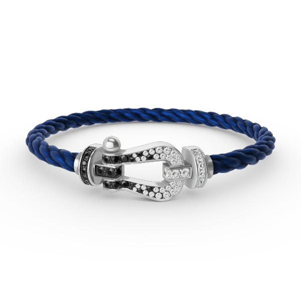 [⭐Glow]FORCE LARGE HORSESHOE BLACK WHITE DIAMOND BRACELET SILVER