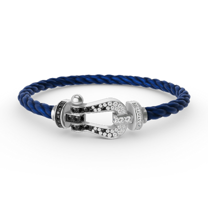 [⭐Glow]FORCE LARGE HORSESHOE BLACK WHITE DIAMOND BRACELET SILVER