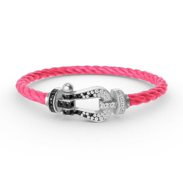 [⭐Glow]FORCE LARGE HORSESHOE BLACK WHITE DIAMOND BRACELET SILVER
