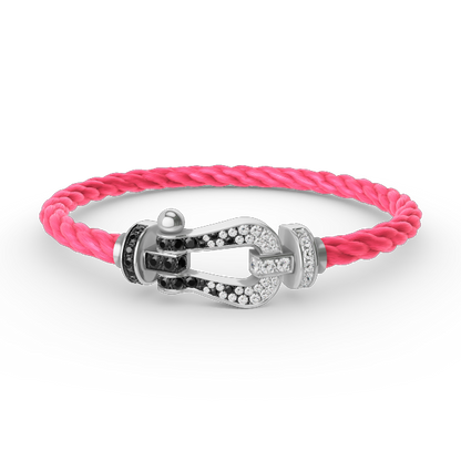 [⭐Glow]FORCE LARGE HORSESHOE BLACK WHITE DIAMOND BRACELET SILVER