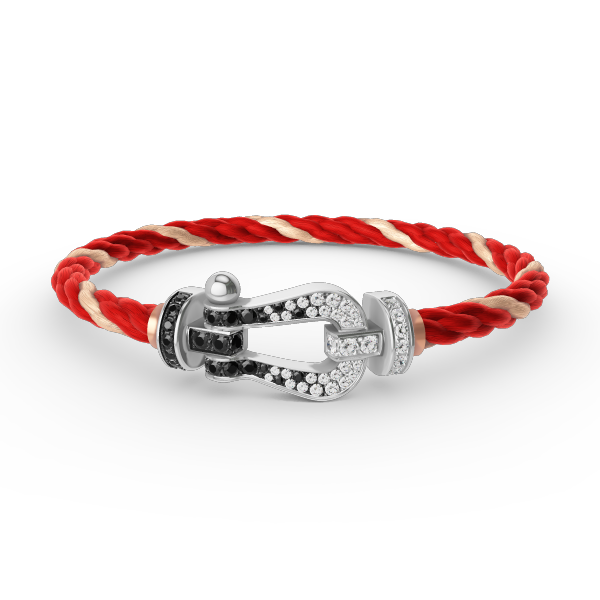 [⭐Glow]FORCE LARGE HORSESHOE BLACK WHITE DIAMOND BRACELET SILVER