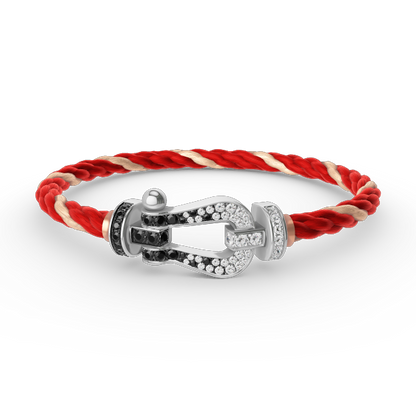 [⭐Glow]FORCE LARGE HORSESHOE BLACK WHITE DIAMOND BRACELET SILVER