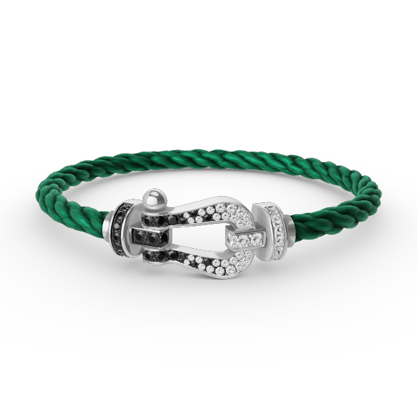 [⭐Glow]FORCE LARGE HORSESHOE BLACK WHITE DIAMOND BRACELET SILVER