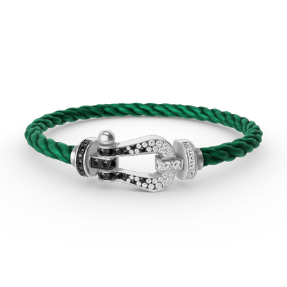 [⭐Glow]FORCE LARGE HORSESHOE BLACK WHITE DIAMOND BRACELET SILVER
