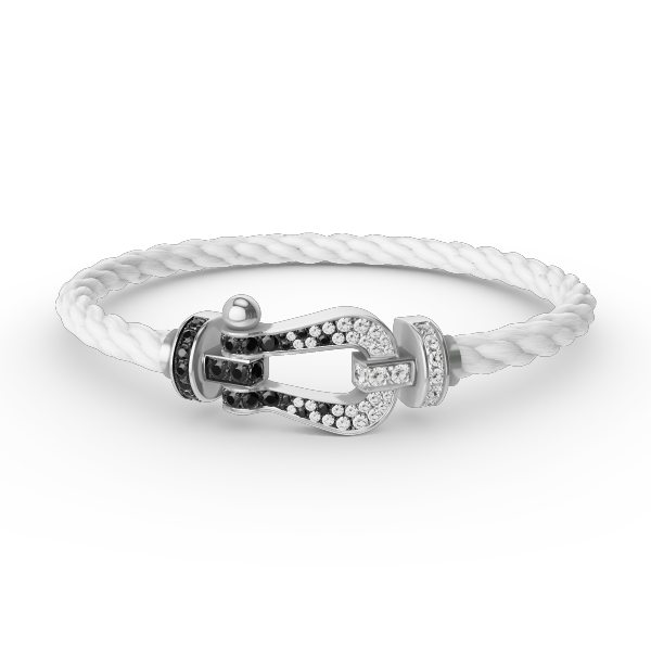 [⭐Glow]FORCE LARGE HORSESHOE BLACK WHITE DIAMOND BRACELET SILVER