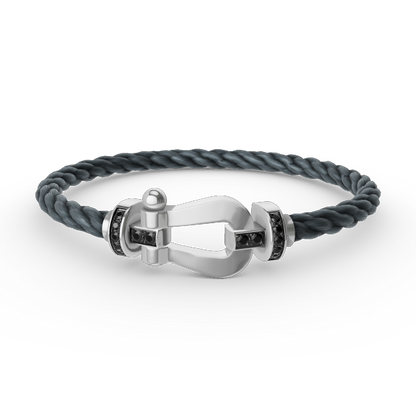 [⭐Glow]FORCE LARGE HORSESHOE BLACK DIAMOND BRACELET SILVER