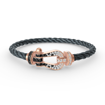 [⭐Glow]FORCE LARGE HORSESHOE BLACK WHITE DIAMOND BRACELET ROSE GOLD