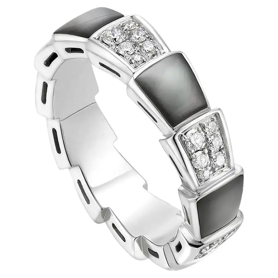 [⭐Glow]SERPENTI RING SILVER DIAMOND BLACK MOP 4MM