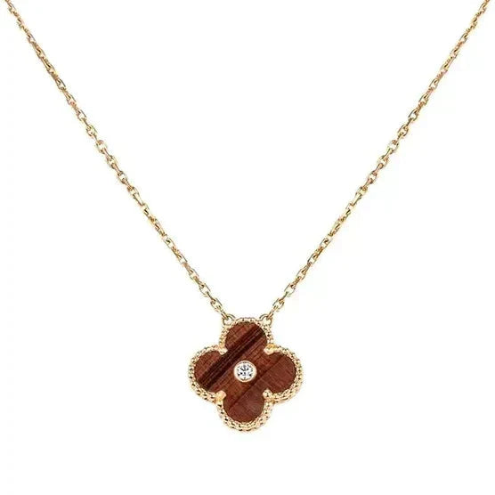 [⭐Glow]CLOVER 15MM DIAMOND AND YELLOW TIGER'S EYE AGATE necklace