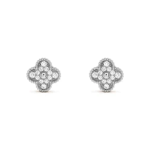 [⭐Glow]CLOVER 1 MOTIFS DIAMOND STUD EARRINGS SILVER