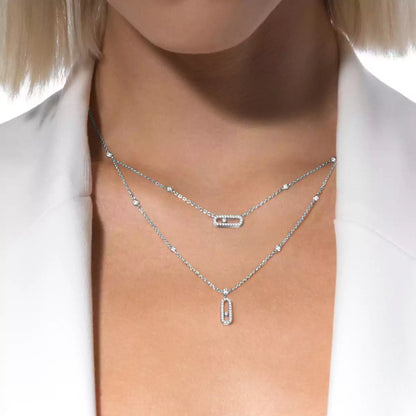 [⭐Glow]2 Rows Rose Gold Diamond Pave_ Necklace Move Uno