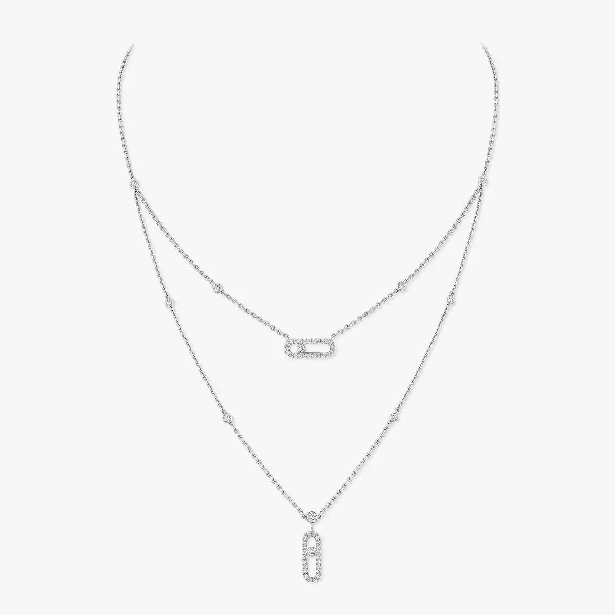 [⭐Glow]2 Rows Rose Gold Diamond Pave_ Necklace Move Uno