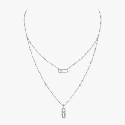 [⭐Glow]2 Rows Rose Gold Diamond Pave_ Necklace Move Uno