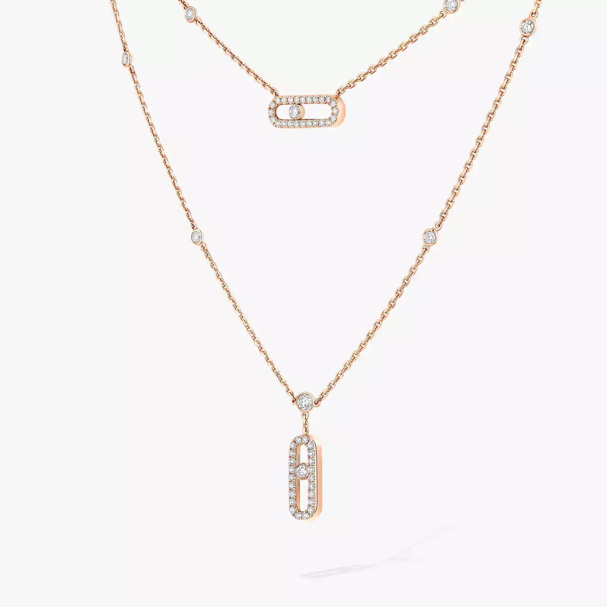 [⭐Glow]2 Rows Rose Gold Diamond Pave_ Necklace Move Uno