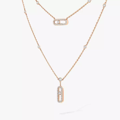[⭐Glow]2 Rows Rose Gold Diamond Pave_ Necklace Move Uno