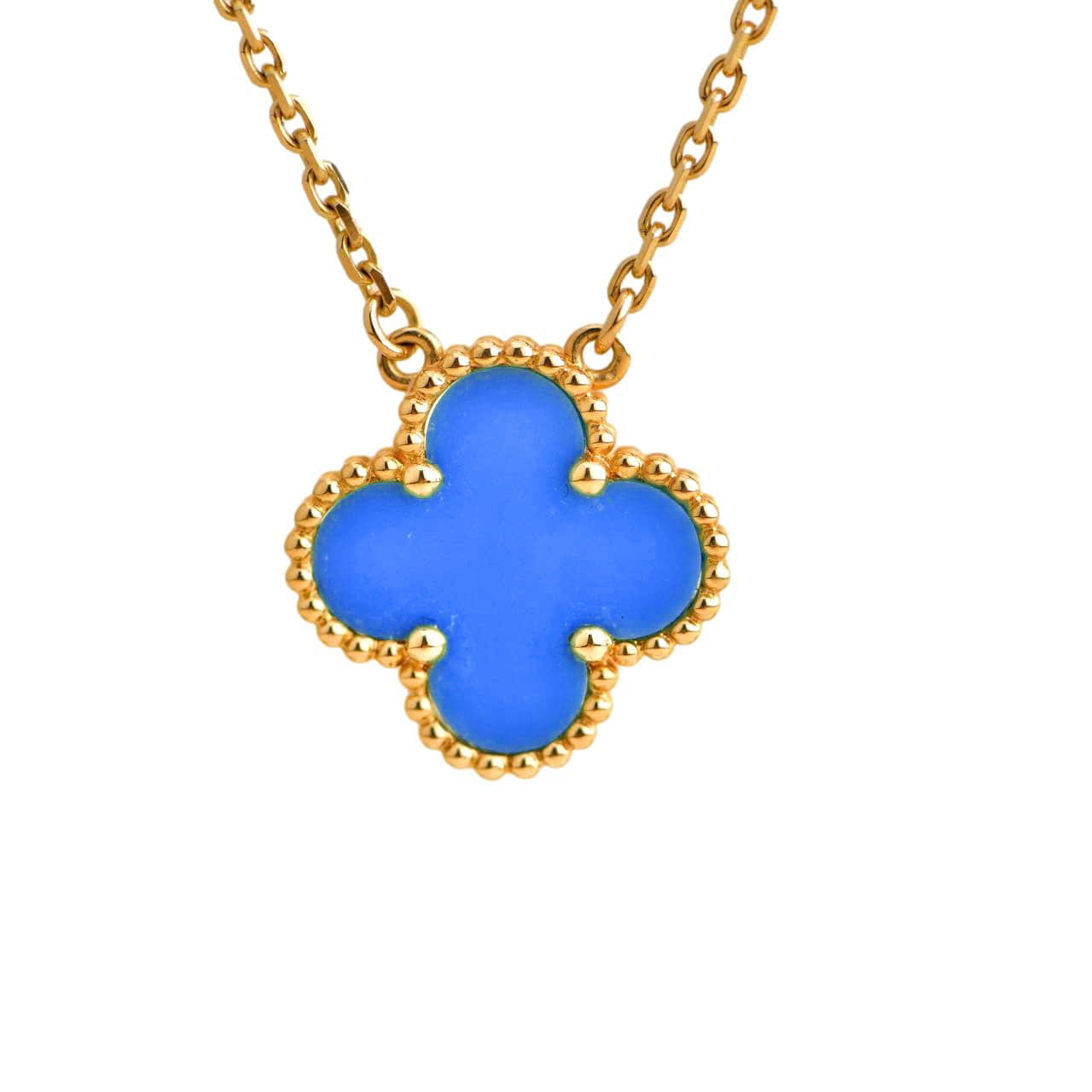 [⭐Glow]CLOVER 15MM BLUE AGATE NECKLACE