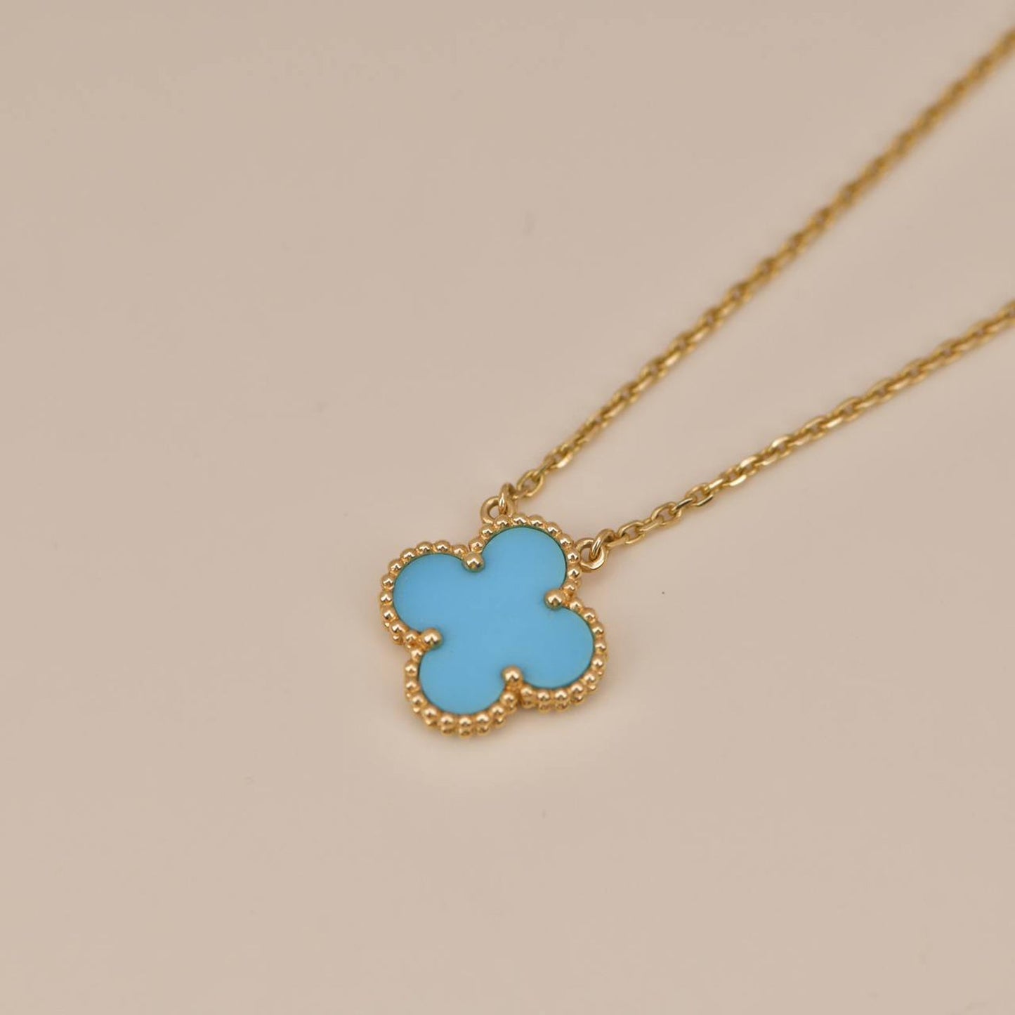 [⭐Glow]CLOVER 15MM VINTAGE TURQUOISE NECKLACE