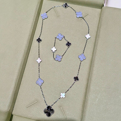 [⭐Glow]DETACHABLE CLOVER 15(11+4) FLOWER SILVER NECKLACE SET