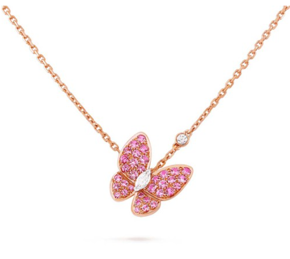 [⭐Glow]BUTTERFLY RED DIAMOND ROSE GOLD NECKLACE