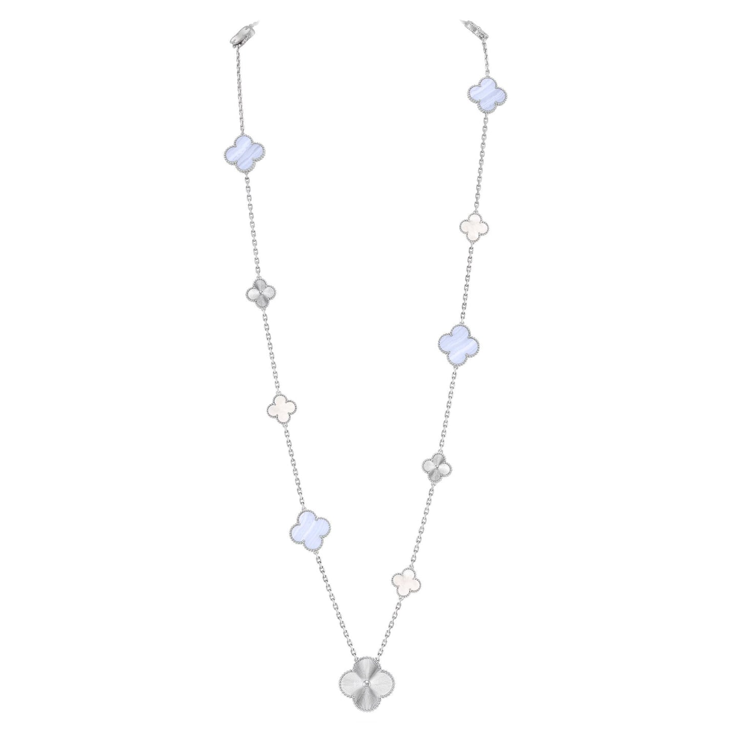 [⭐Glow]DETACHABLE CLOVER 15(11+4) FLOWER SILVER NECKLACE SET